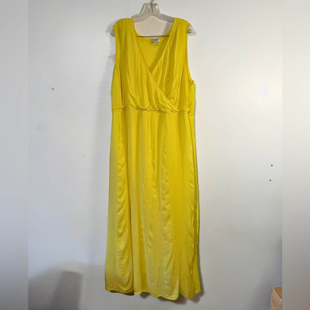 Old Navy Yellow Maxi Sundress Womens XXL V-Neck Sleveless‎ Lined One Side Slit